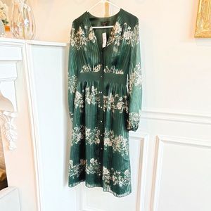 Ted Baker Delyla green gold fleck stripe floral dress NWT, size Ted 2 or US 6.